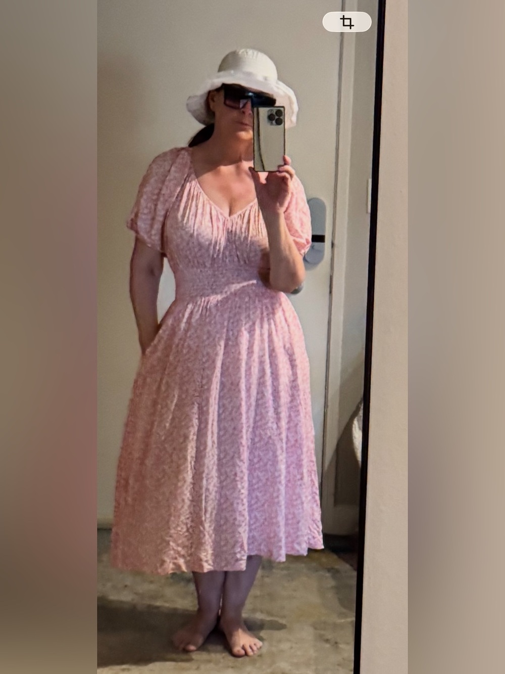 GAP Pink Floral Smocked-Waist Maxi Dress with Puff Sleeves